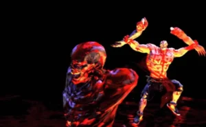 Splatterhouse 2010 gore action scene with Rick in the Terror Mask fighting monsters